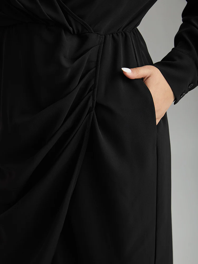 Static-Free Solid Plicated Detail Wrap Dress - Image 6