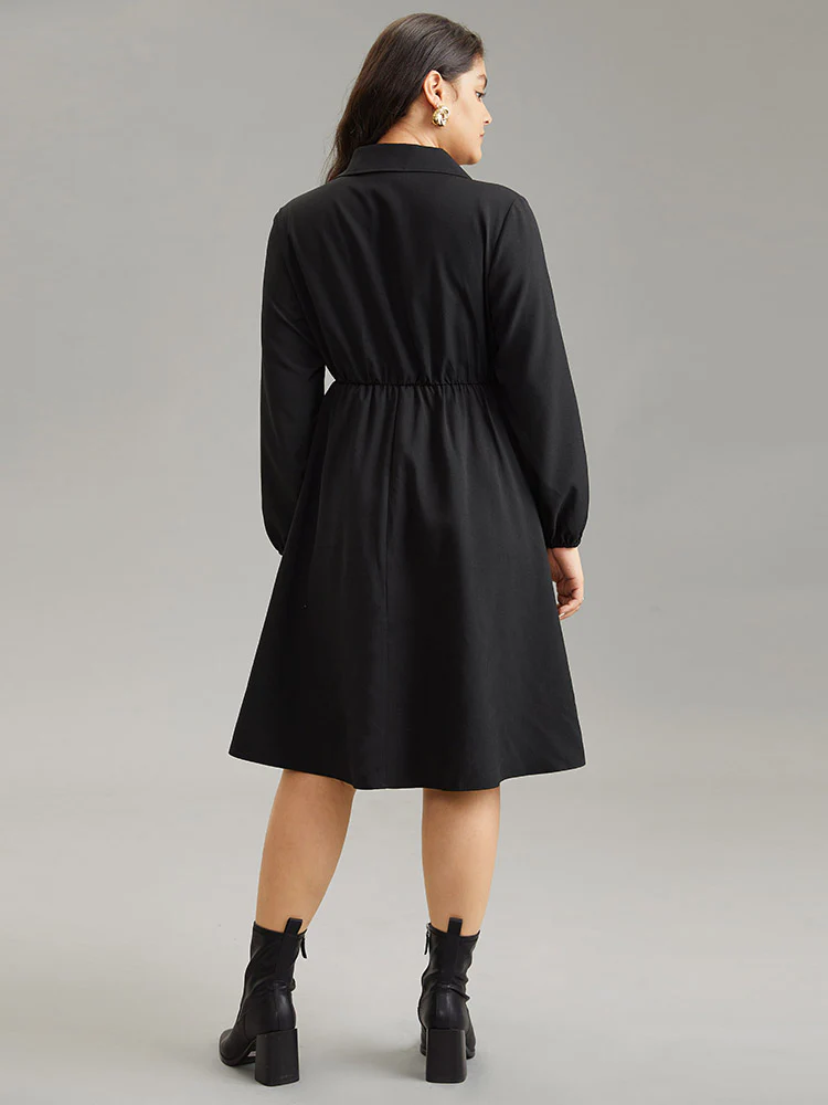 Static-Free Suit Collar Button Detail Elastic Waist Dress - Image 3