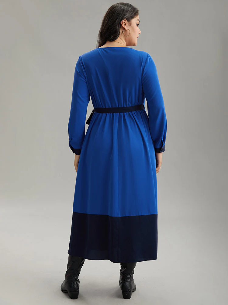 Static-Free Two Tone Wrap Ties Pocket Dress - Image 3