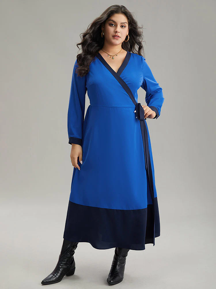 Static-Free Two Tone Wrap Ties Pocket Dress - Image 4