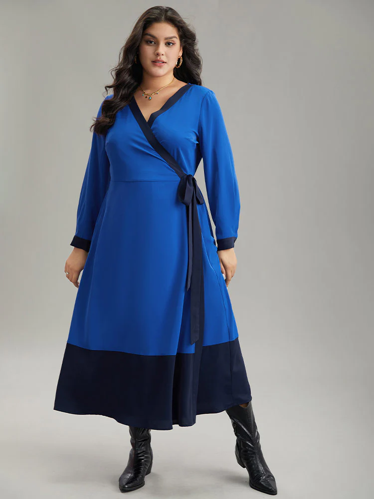 Static-Free Two Tone Wrap Ties Pocket Dress - Image 6