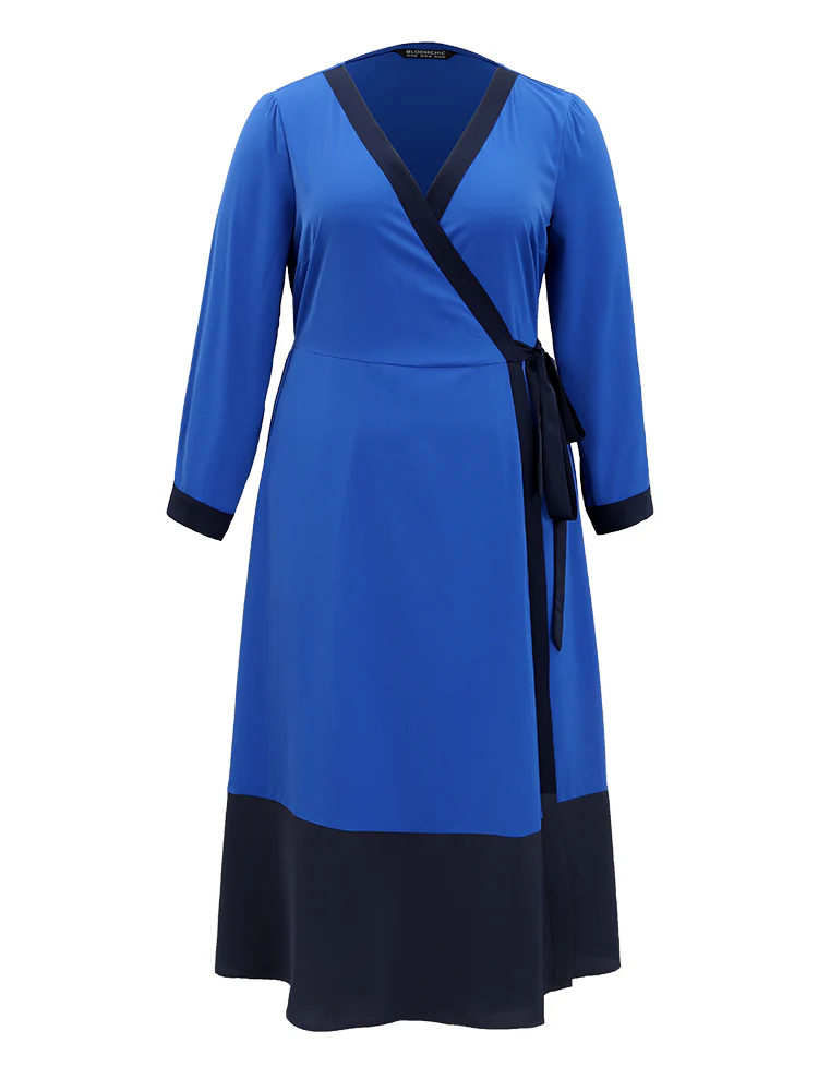 Static-Free Two Tone Wrap Ties Pocket Dress - Image 8