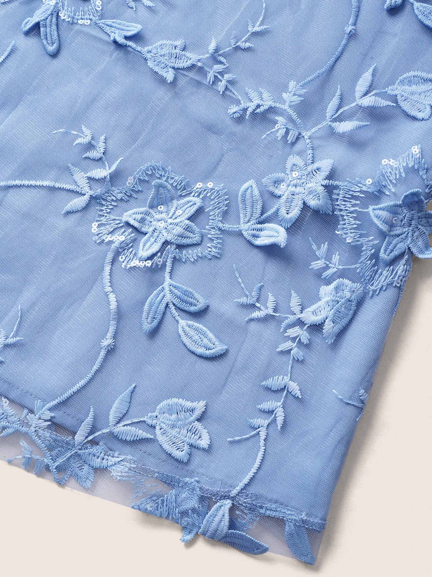 Stereo Floral Embroidered Patchwork Mesh Dress - Image 10