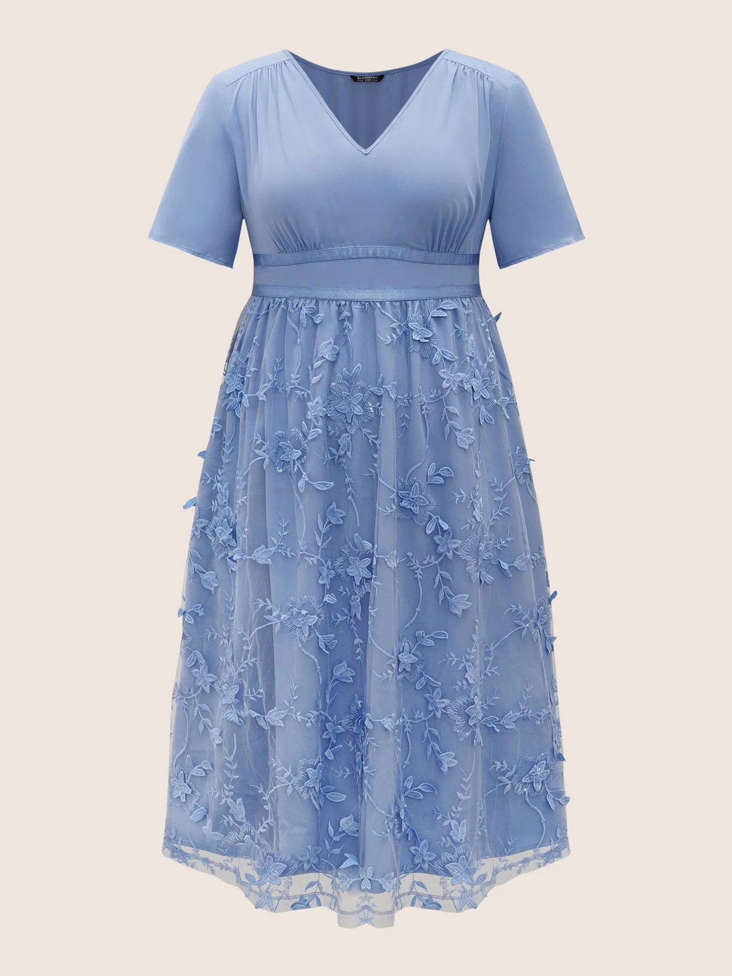 Stereo Floral Embroidered Patchwork Mesh Dress - Image 11