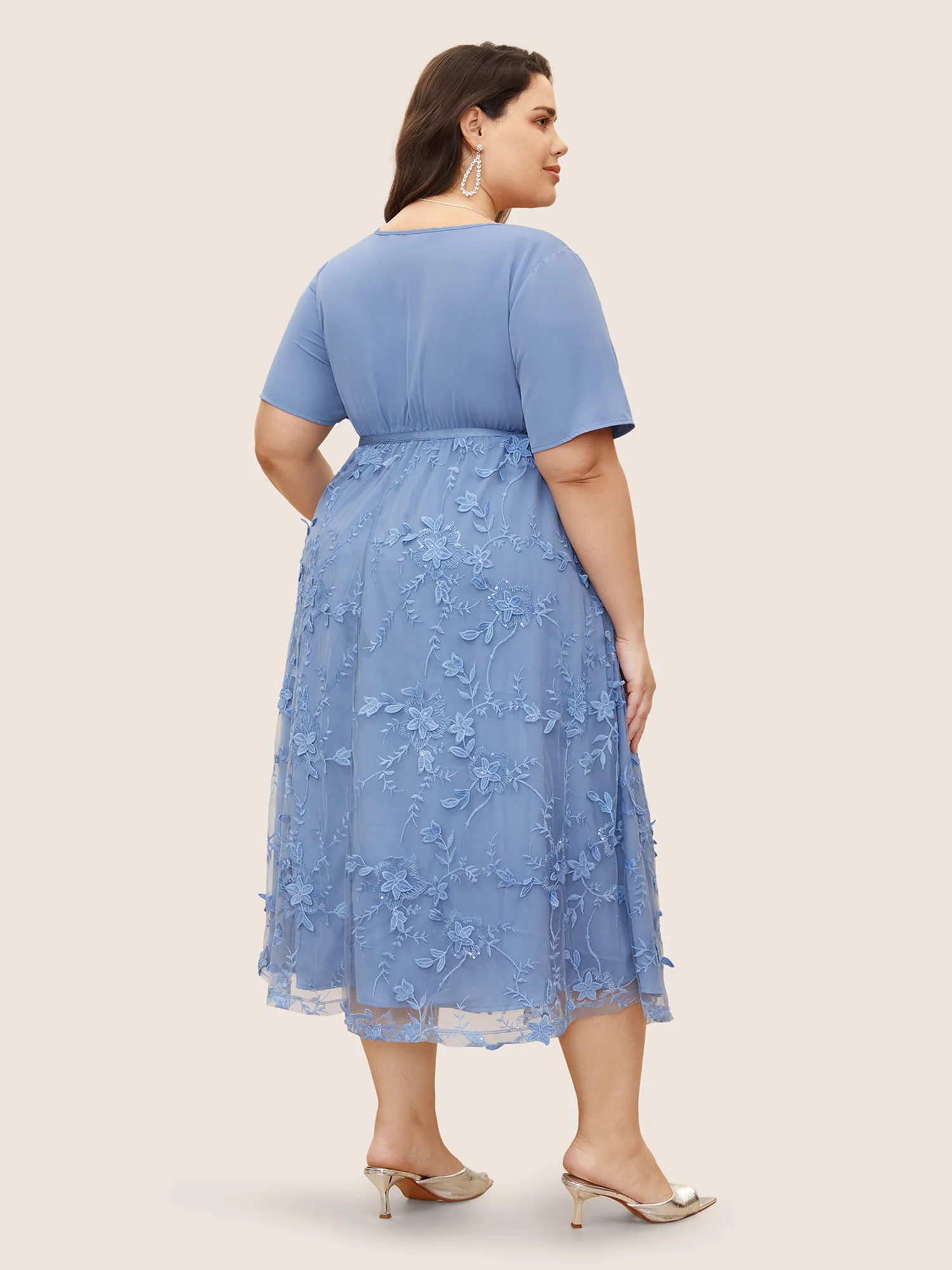 Stereo Floral Embroidered Patchwork Mesh Dress - Image 8