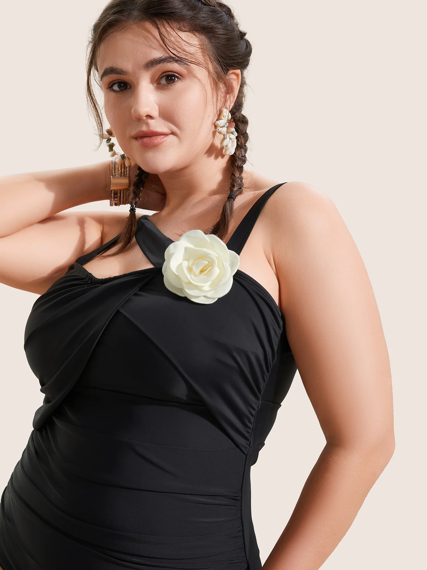 Stereo Flower Asymmetrical Ruched One Piece Swimsuit - Image 3