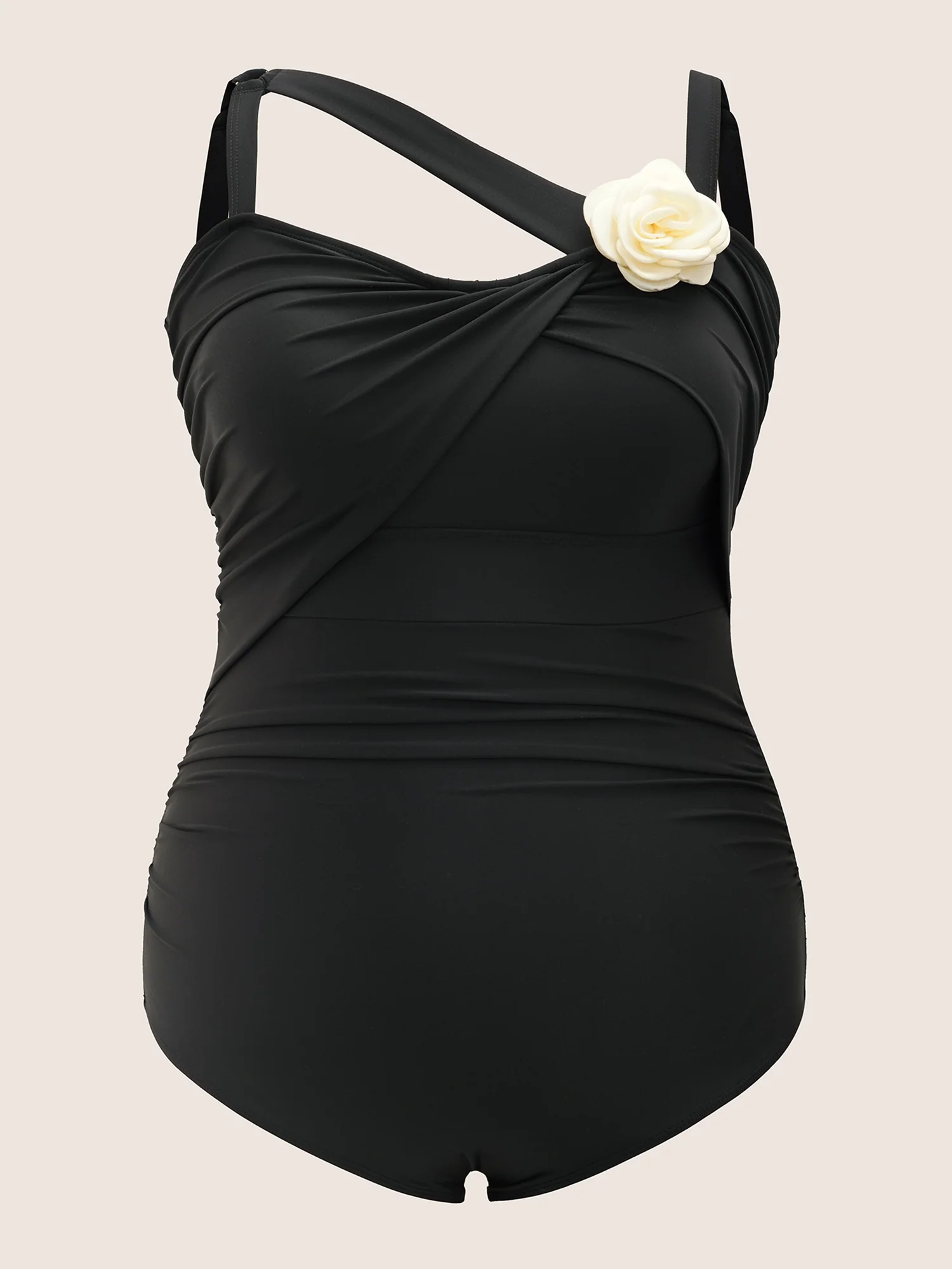 Stereo Flower Asymmetrical Ruched One Piece Swimsuit - Image 7