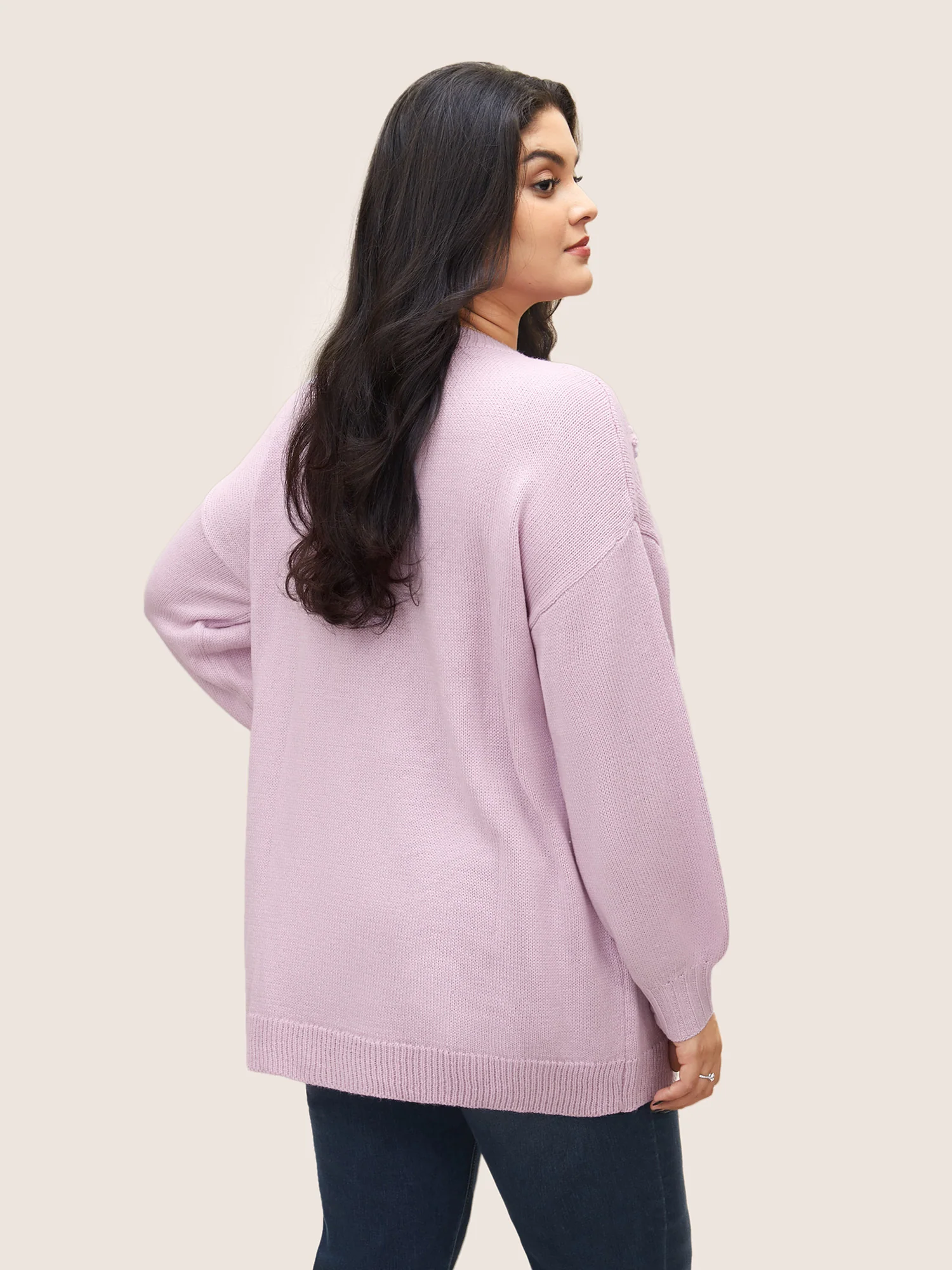 Stereo Flower Design Drop Shoulder Pullover - Image 2