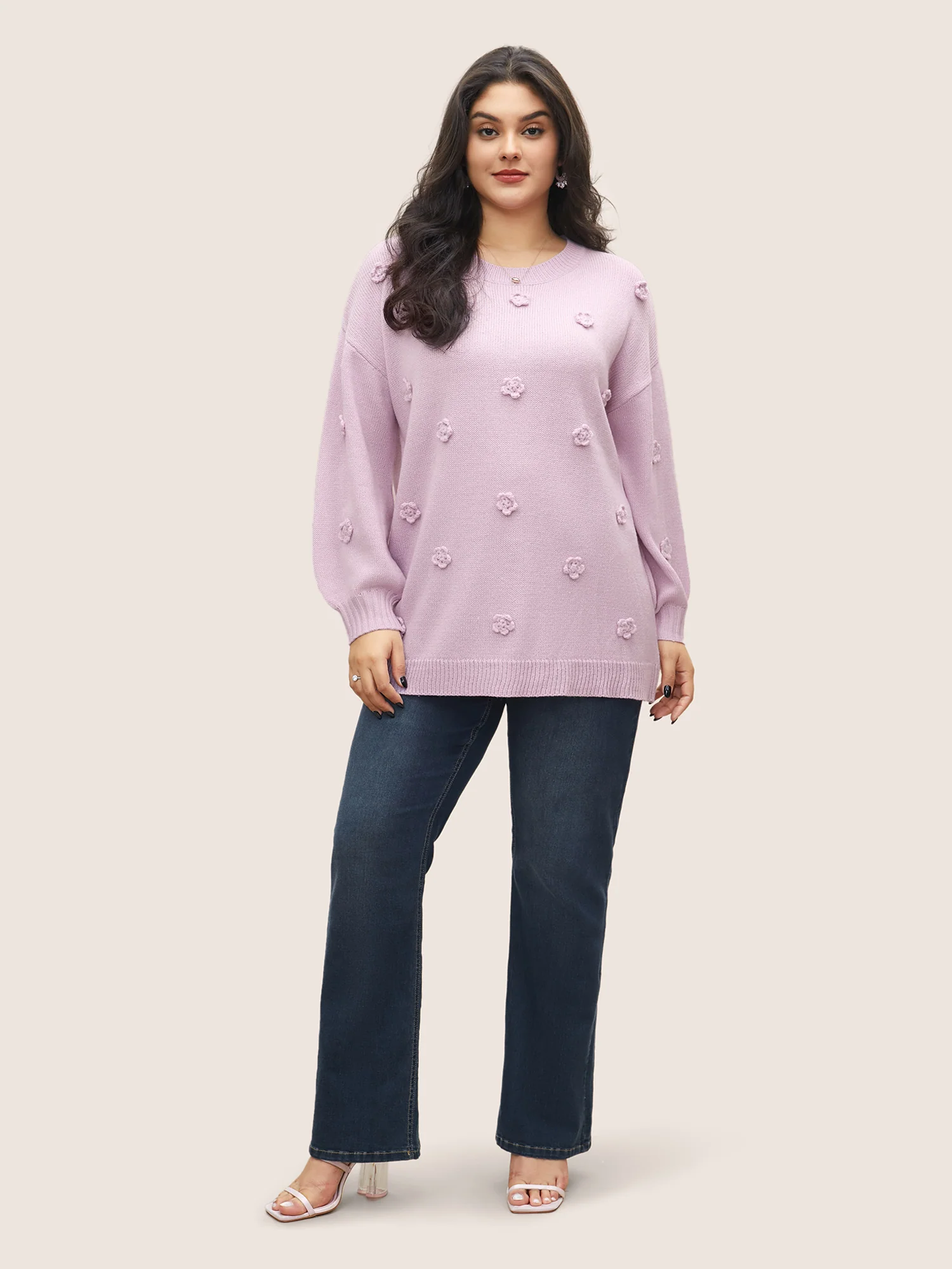 Stereo Flower Design Drop Shoulder Pullover - Image 4