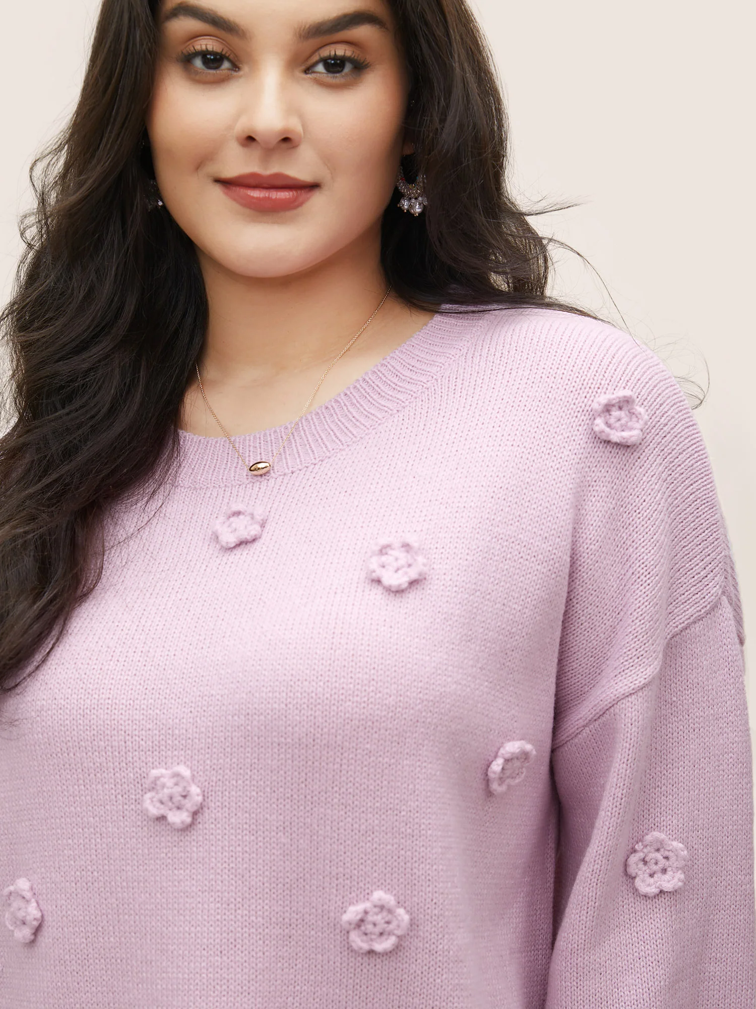 Stereo Flower Design Drop Shoulder Pullover - Image 5