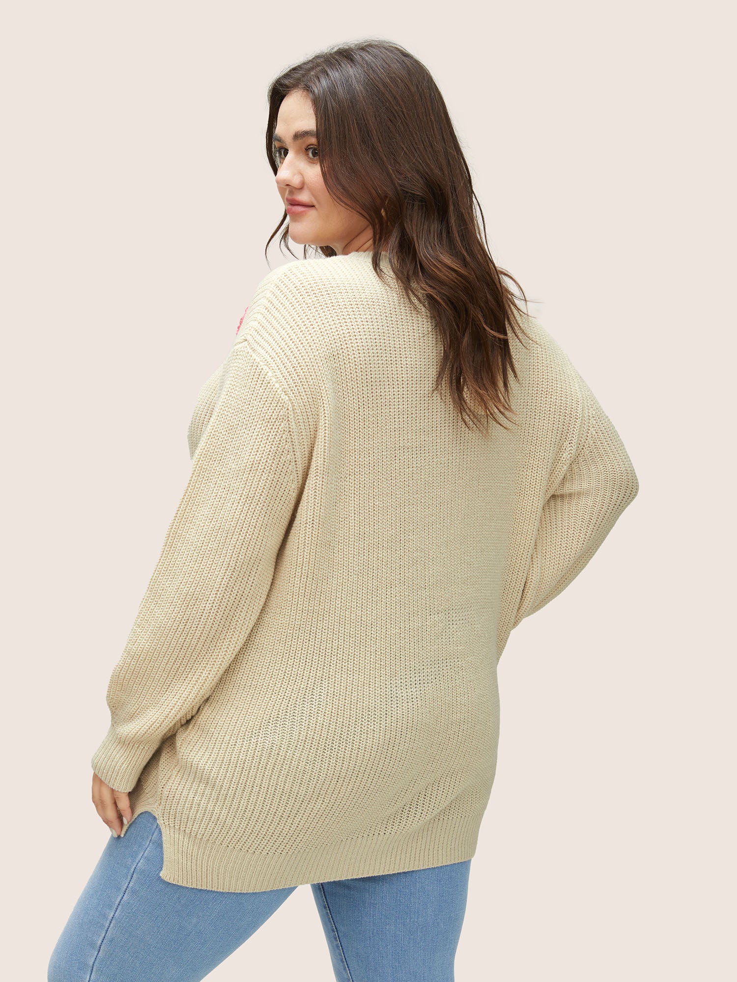 Stereo Flower Design Split Hem Pullover - Image 2