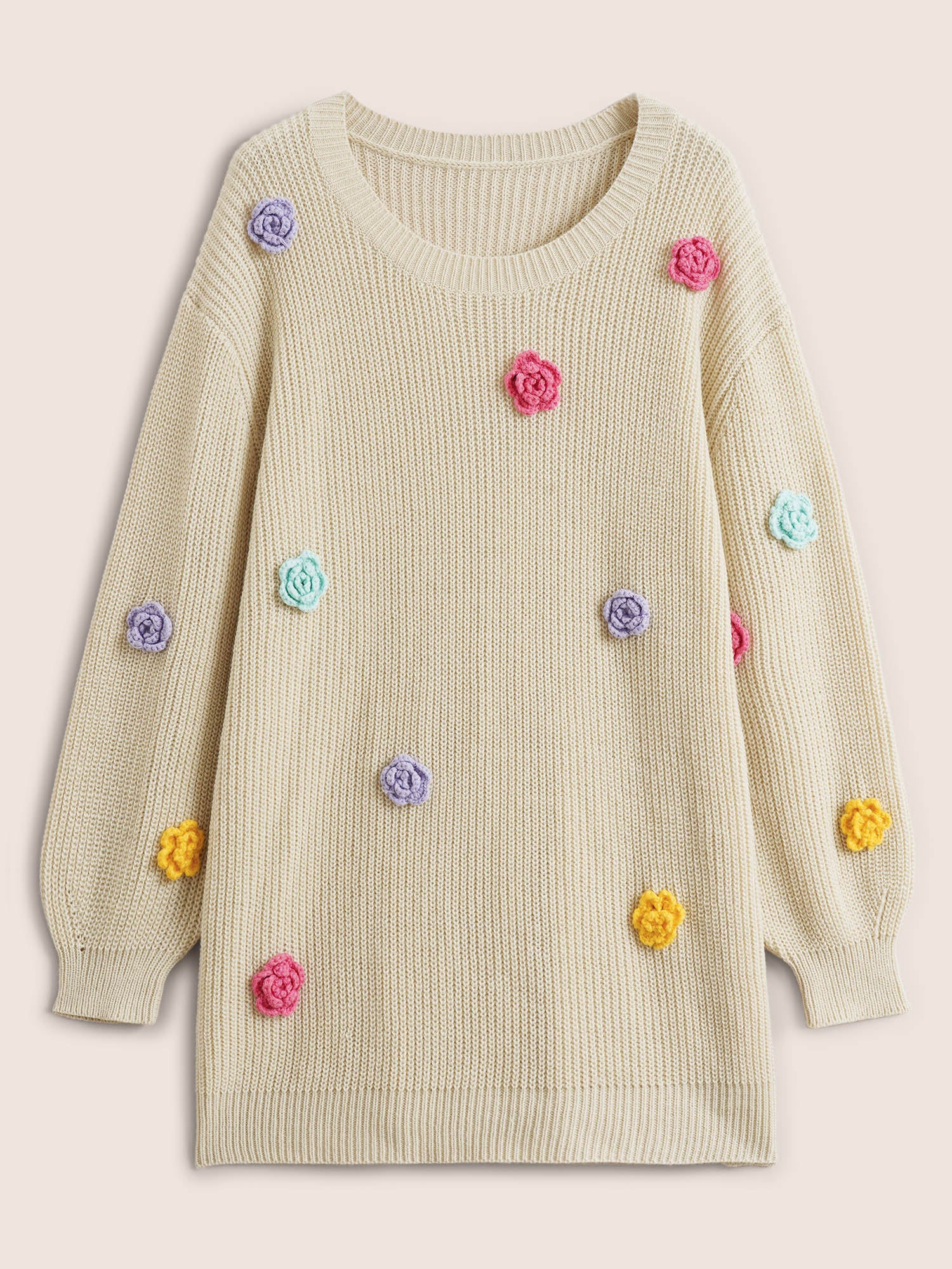 Stereo Flower Design Split Hem Pullover - Image 7