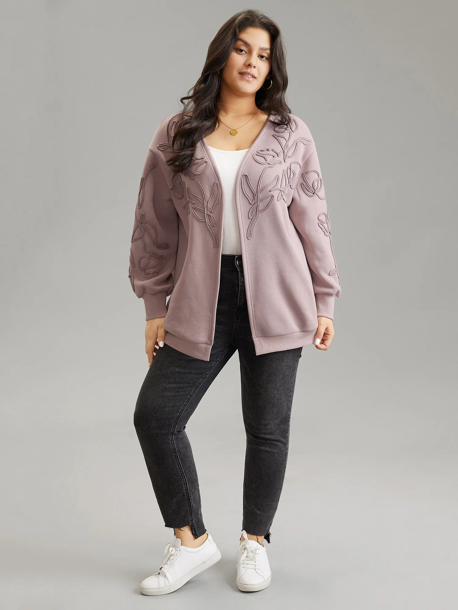 Stereo Flower Design Rib Knit Jacket - Image 2