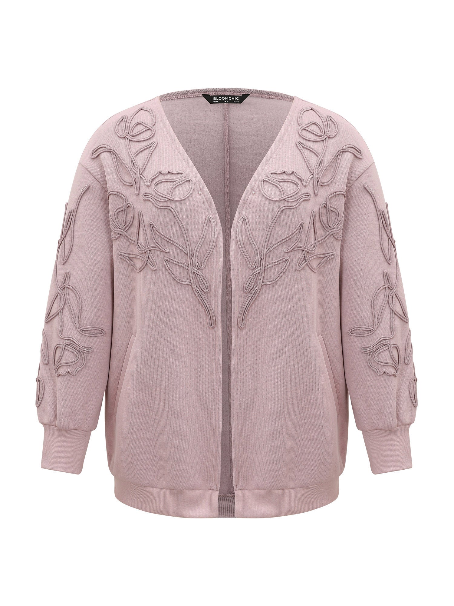 Stereo Flower Design Rib Knit Jacket - Image 5