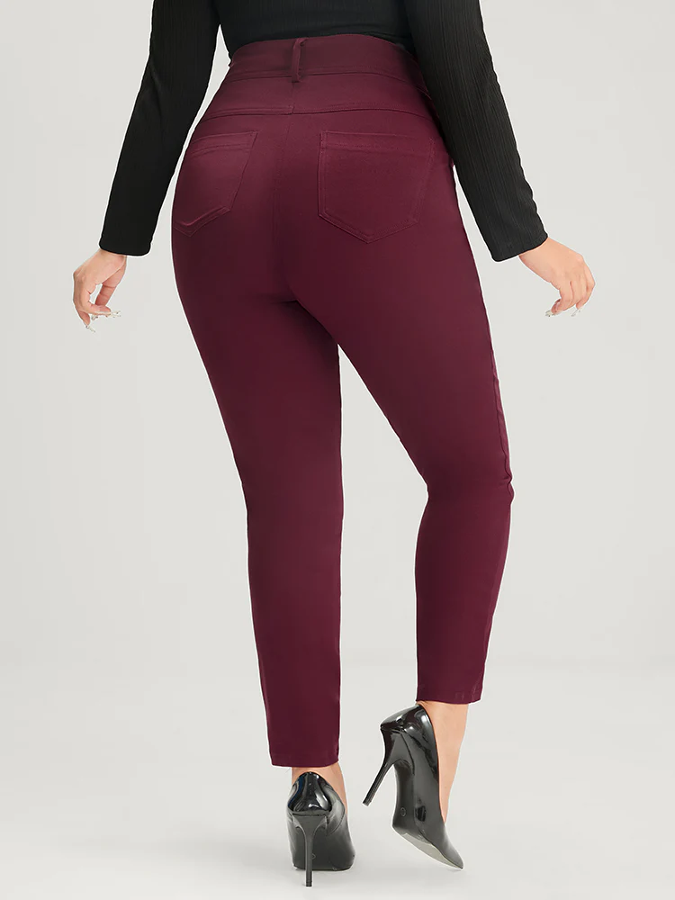 Straight Extremely Stretchy High Rise Color Wash Fake Zipper Pocket Jeans - Image 2