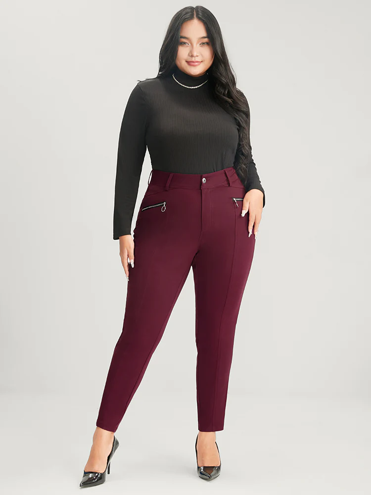 Straight Extremely Stretchy High Rise Color Wash Fake Zipper Pocket Jeans - Image 3