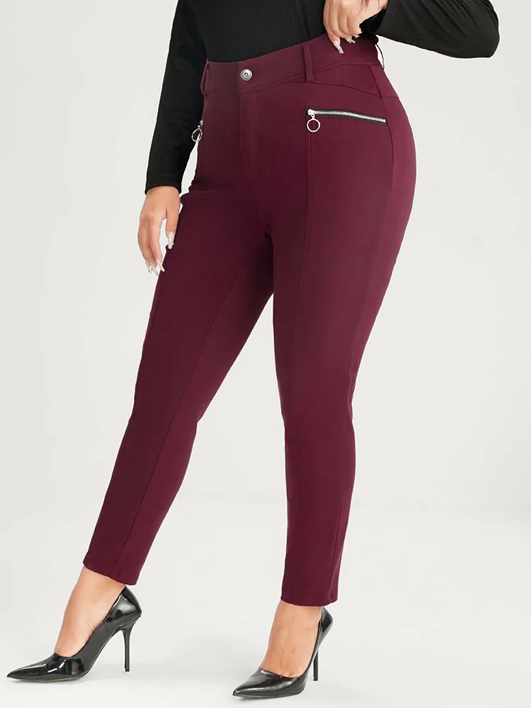 Straight Extremely Stretchy High Rise Color Wash Fake Zipper Pocket Jeans - Image 4