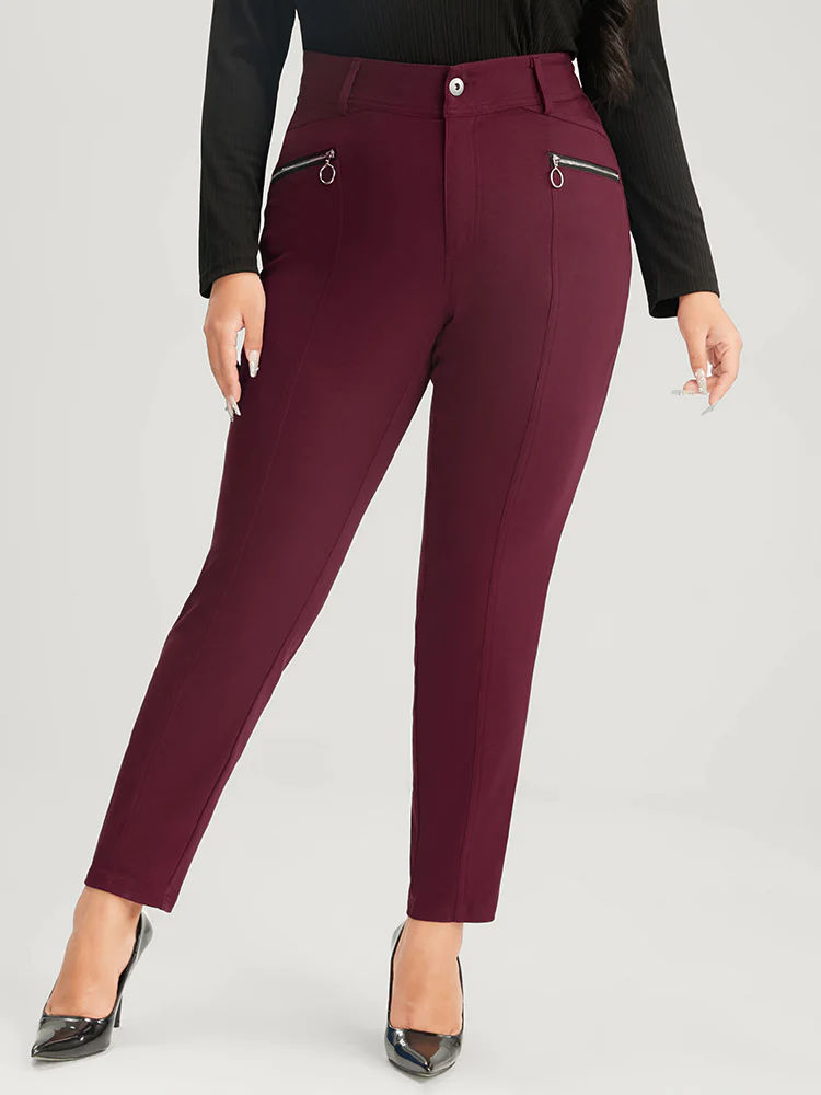 Straight Extremely Stretchy High Rise Color Wash Fake Zipper Pocket Jeans - Image 5
