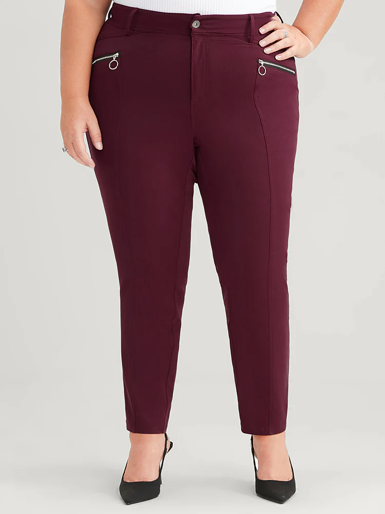 Straight Extremely Stretchy High Rise Color Wash Fake Zipper Pocket Jeans - Image 8