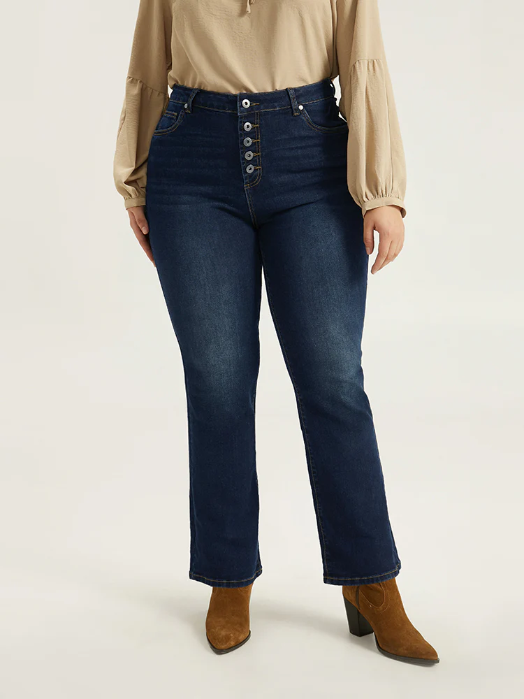 Straight Leg Button Fly Pocket Jeans - Image 2