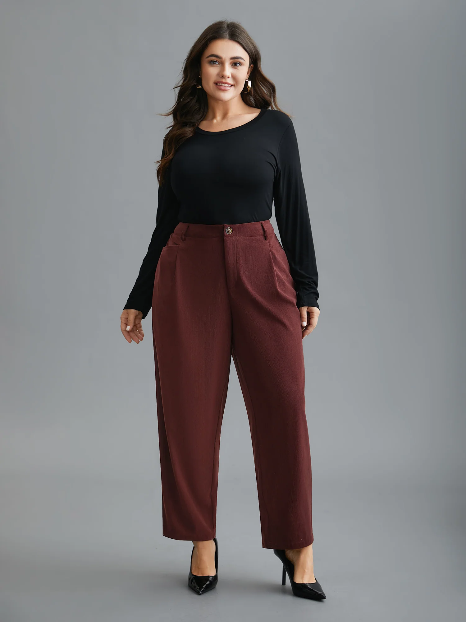 Straight Leg Elastic Waist Corduroy Pants - Image 4