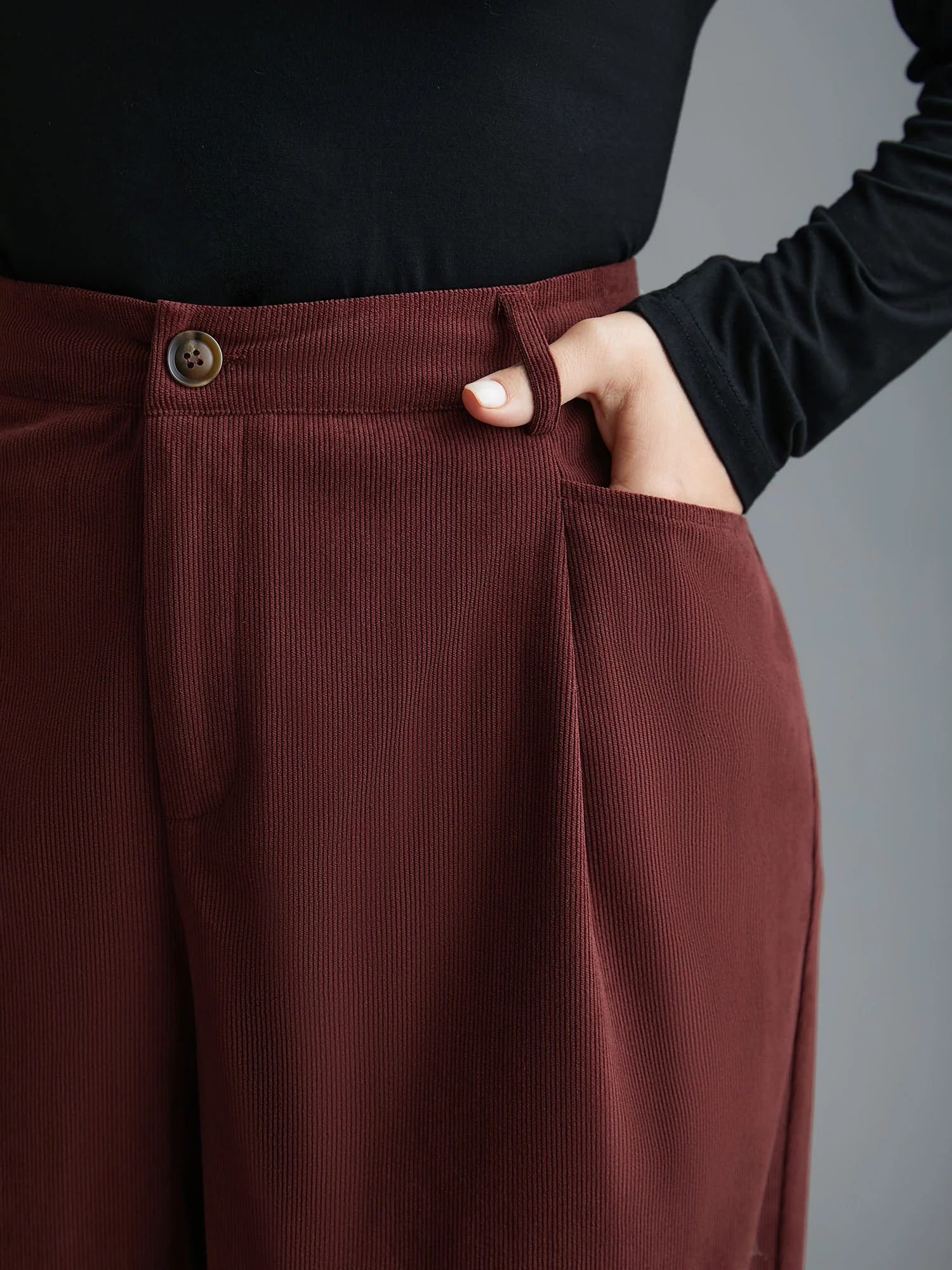 Straight Leg Elastic Waist Corduroy Pants - Image 5