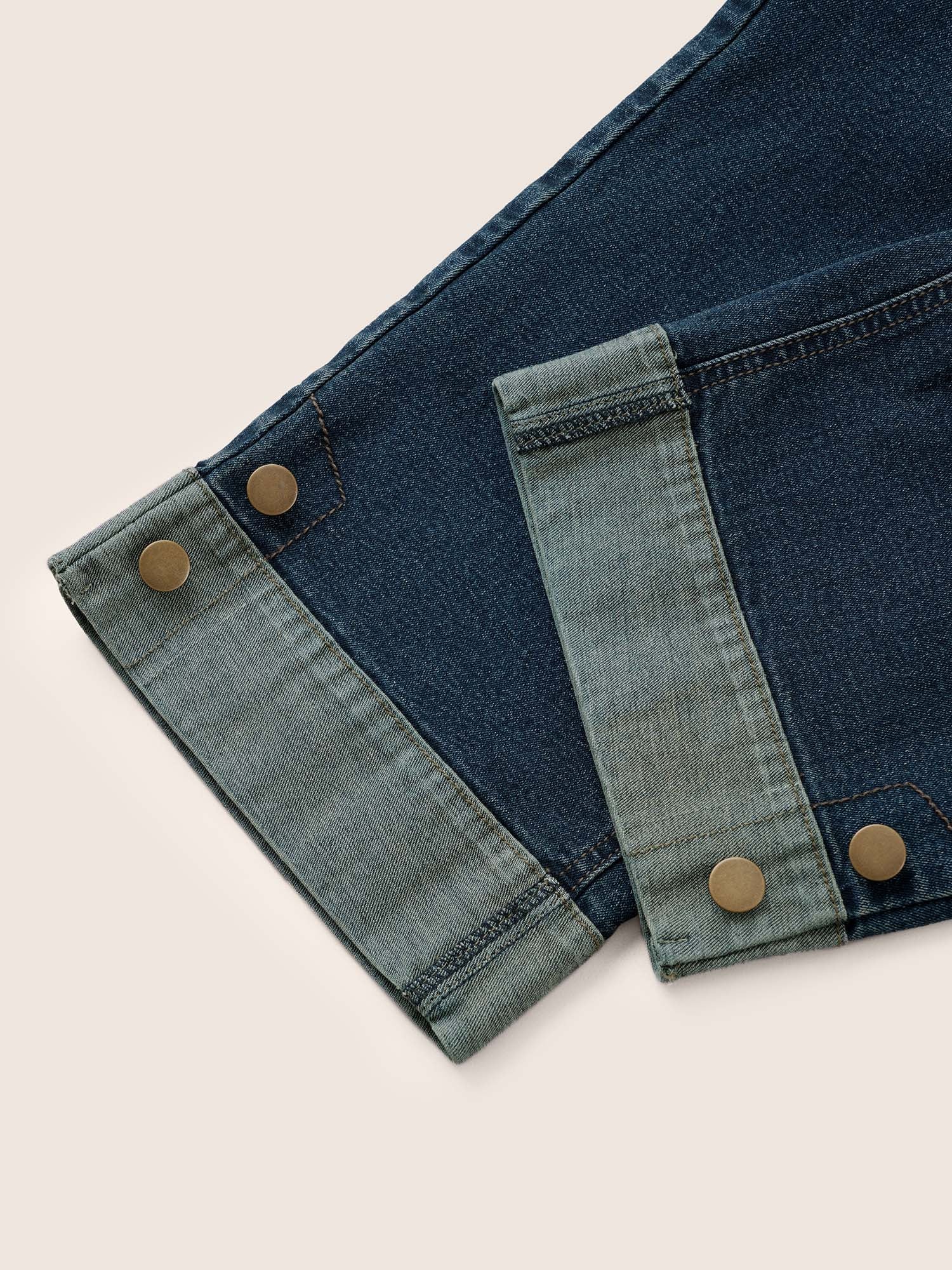 Straight Leg Patchwork Hem Metal Button Detail Jeans - Image 7