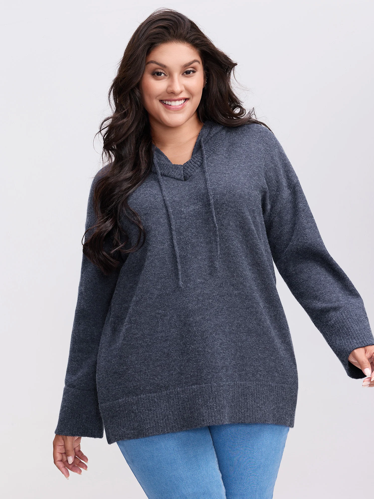 Straight-Sleeve Hooded Solid Pullover - Image 2