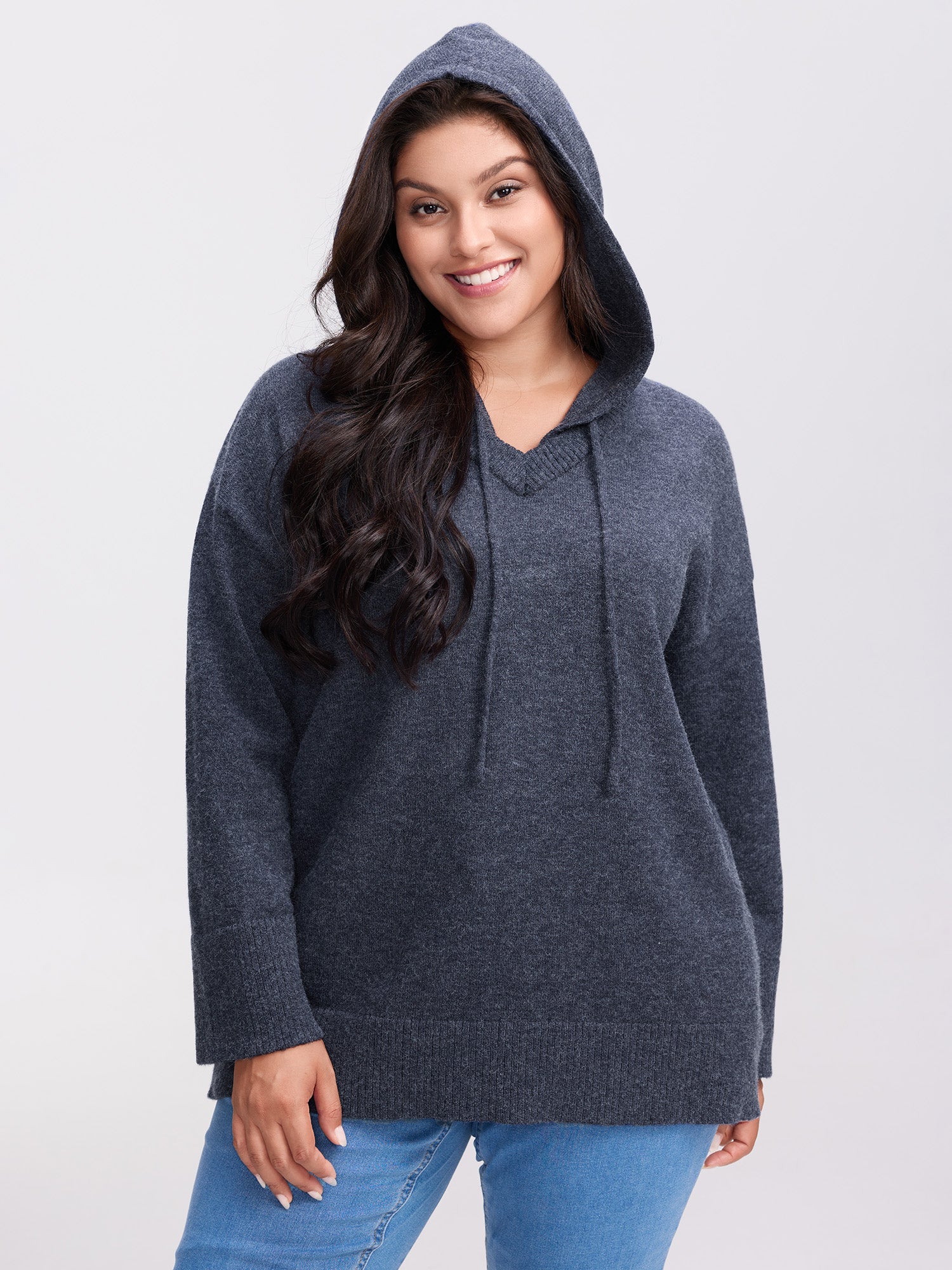 Straight-Sleeve Hooded Solid Pullover - Image 3