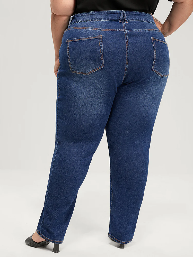 Straight Very Stretchy High Rise Dark Wash Jeans - Image 11