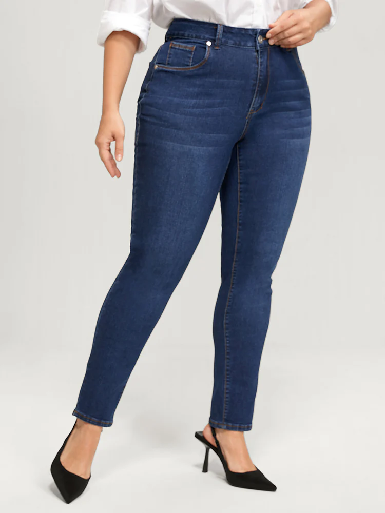 Straight Very Stretchy High Rise Dark Wash Jeans - Image 2