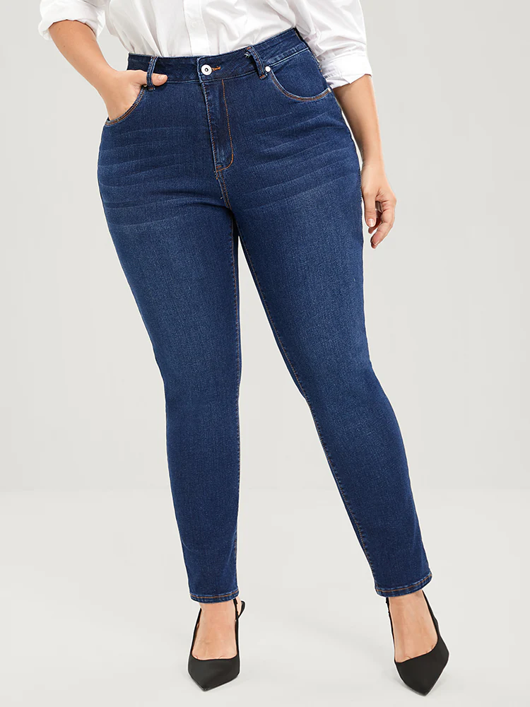 Straight Very Stretchy High Rise Dark Wash Jeans - Image 3