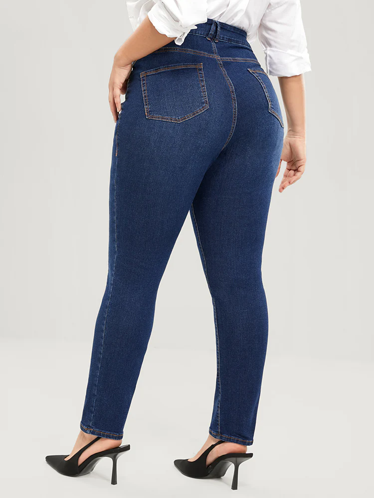Straight Very Stretchy High Rise Dark Wash Jeans - Image 6