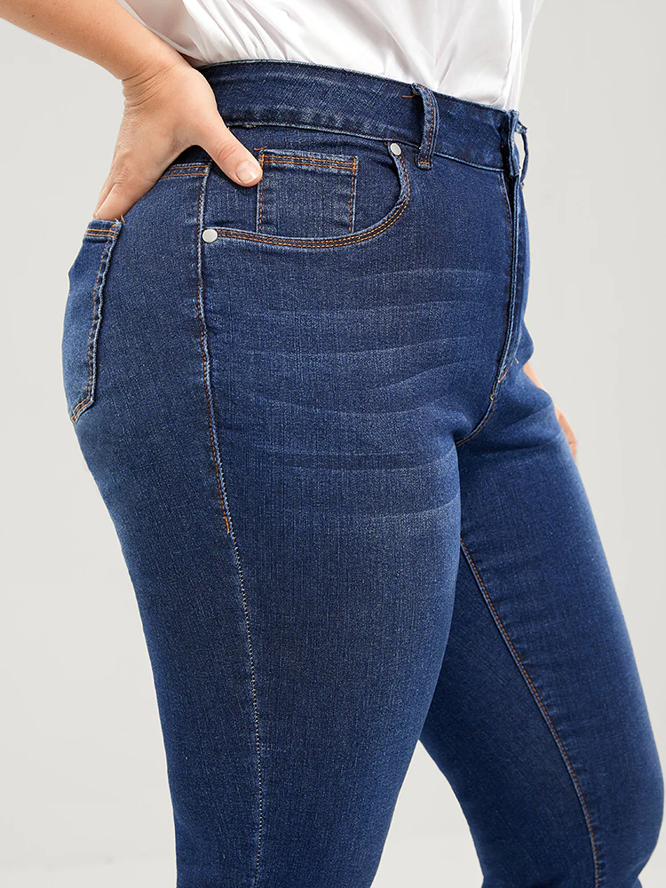 Straight Very Stretchy High Rise Dark Wash Jeans - Image 7