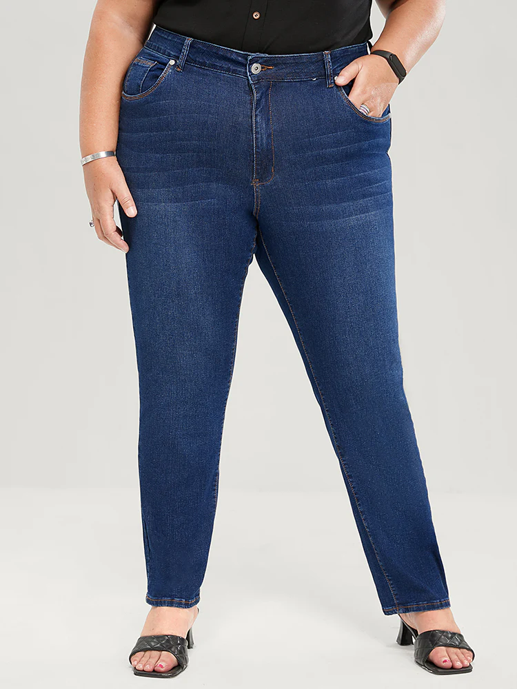 Straight Very Stretchy High Rise Dark Wash Jeans - Image 8
