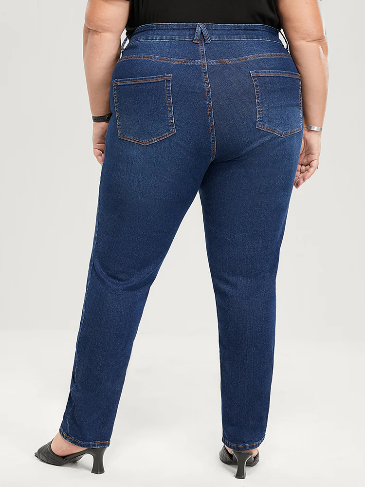 Straight Very Stretchy High Rise Dark Wash Jeans - Image 9
