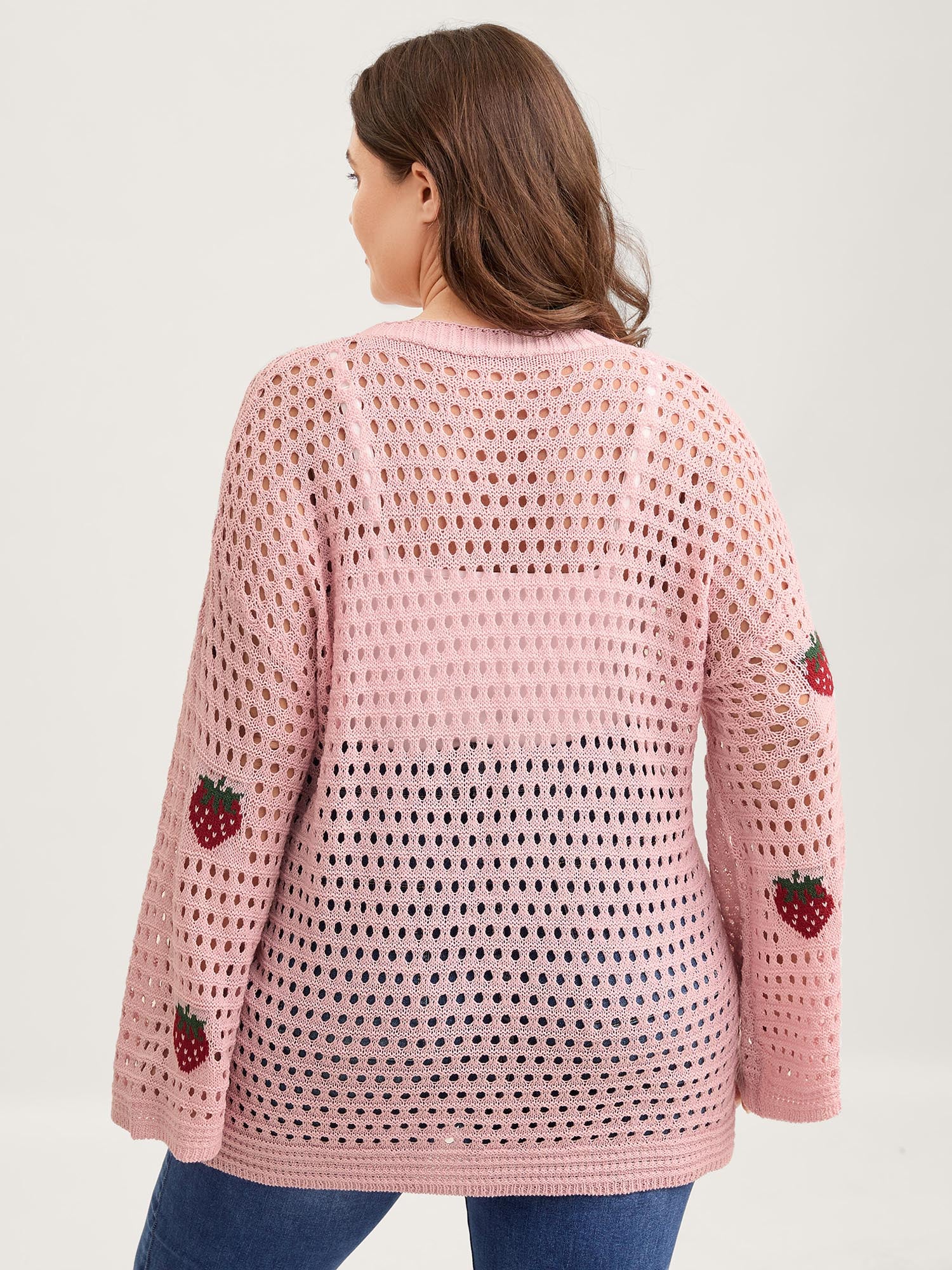 Strawberry Jacquard Embroidery Tie Knit Cardigan - Image 4