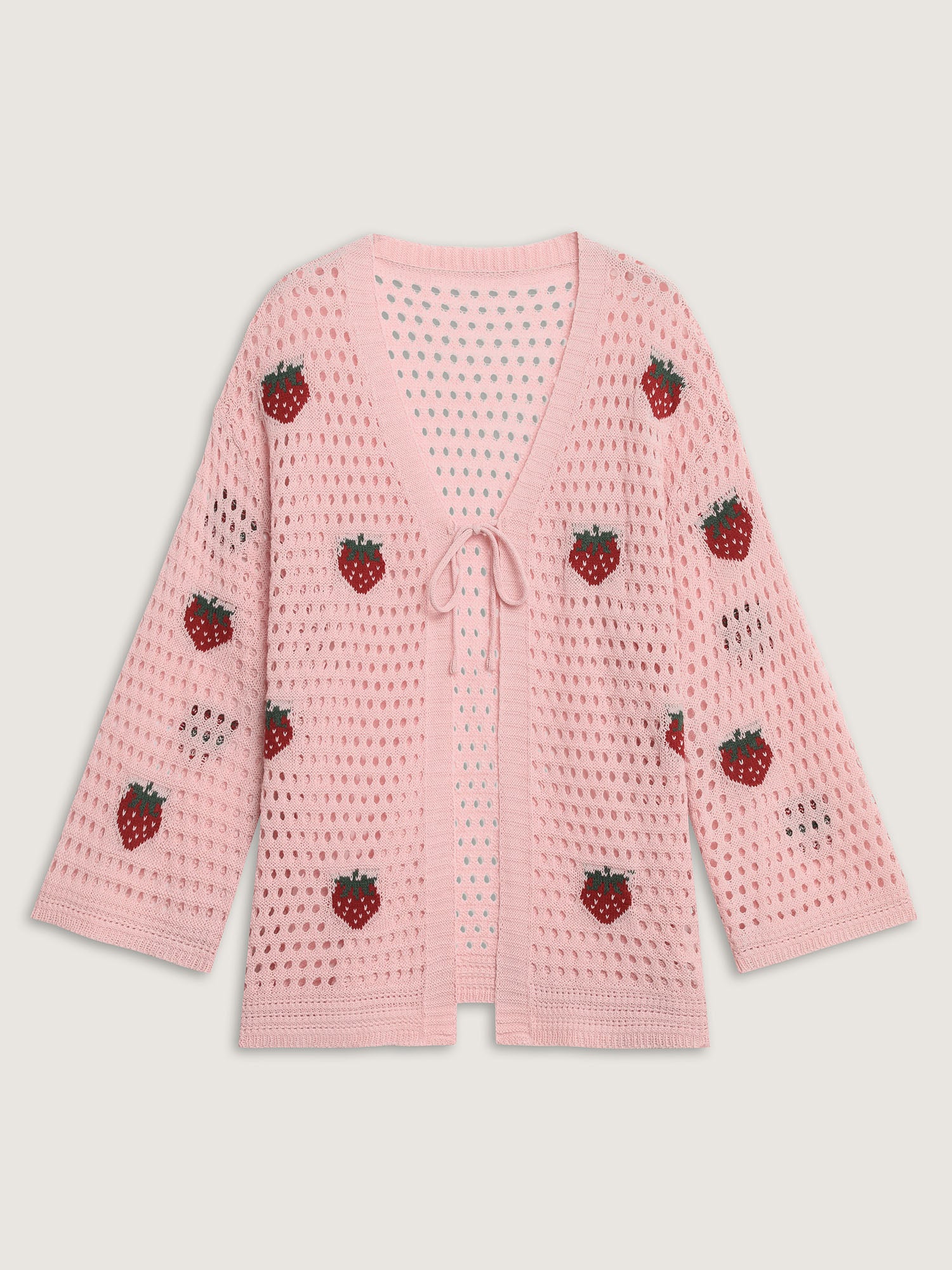 Strawberry Jacquard Embroidery Tie Knit Cardigan - Image 7