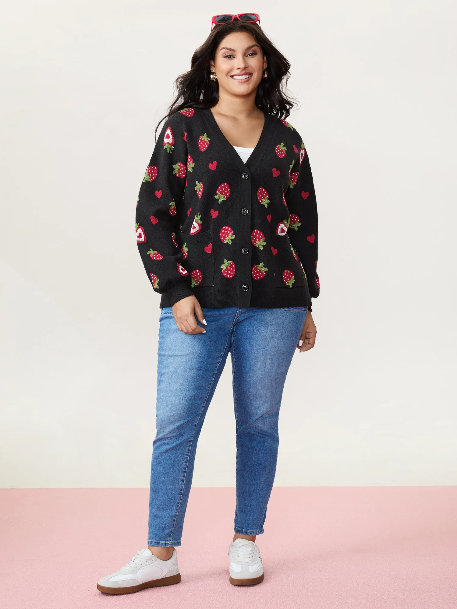 Strawberry Jacquard Pattern Knit Cardigan - Image 2