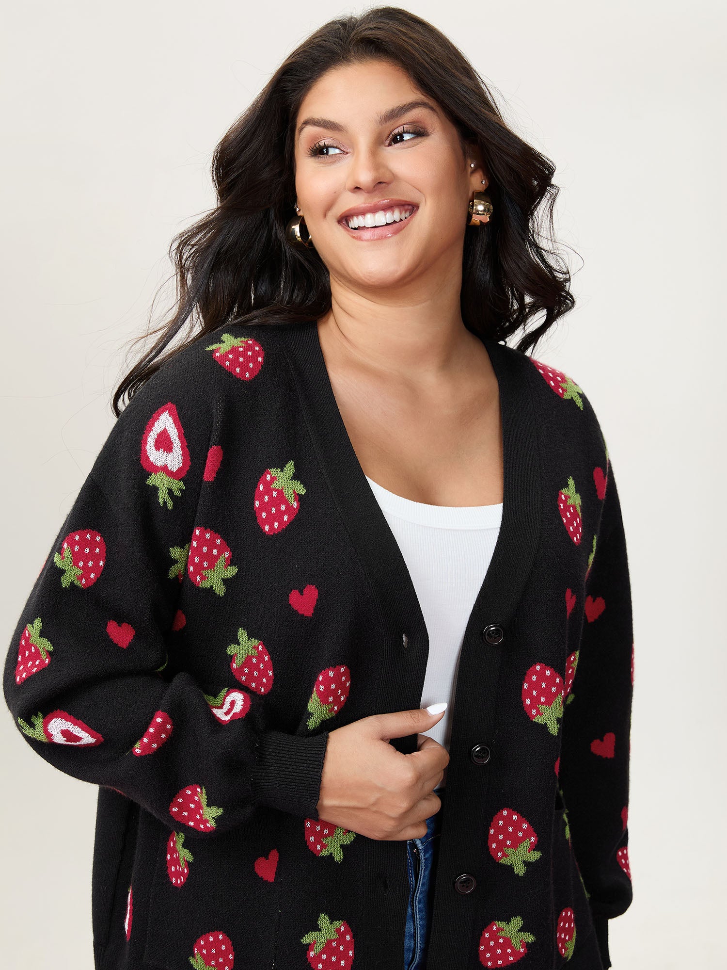Strawberry Jacquard Pattern Knit Cardigan - Image 3
