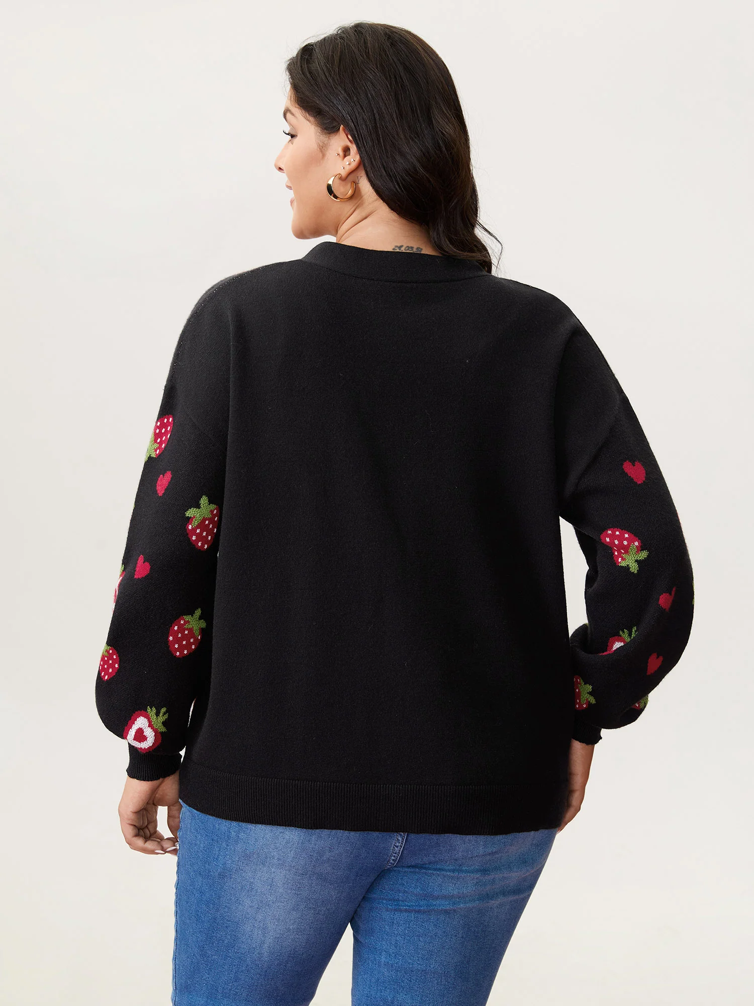Strawberry Jacquard Pattern Knit Cardigan - Image 4