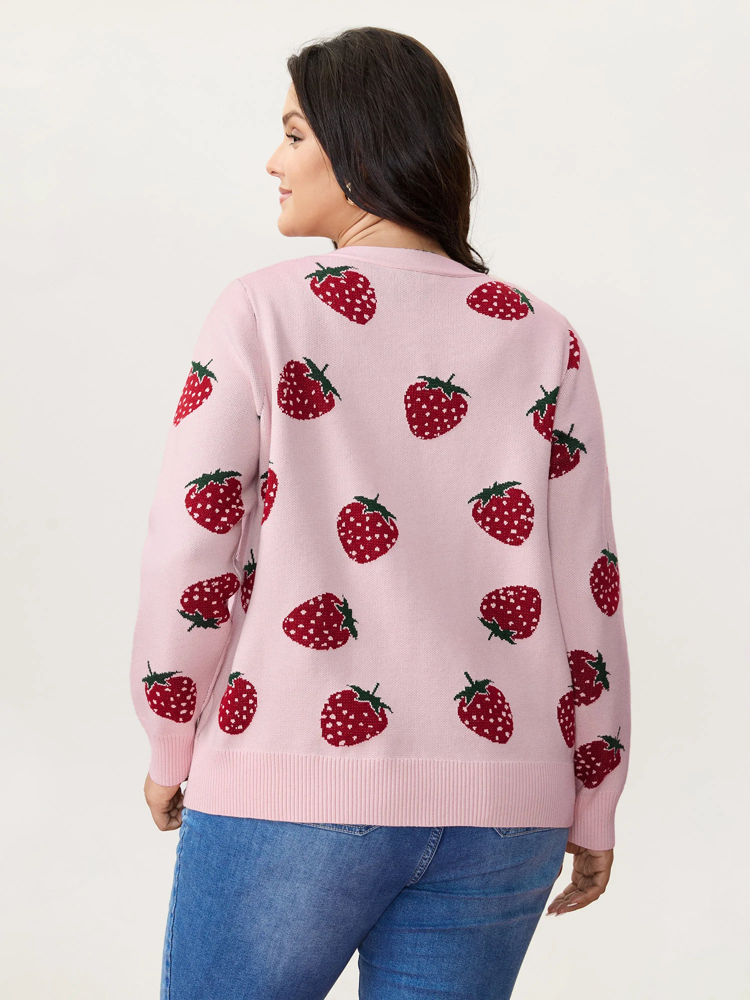 Strawberry Pattern Button-Front Knit Cardigan - Image 4