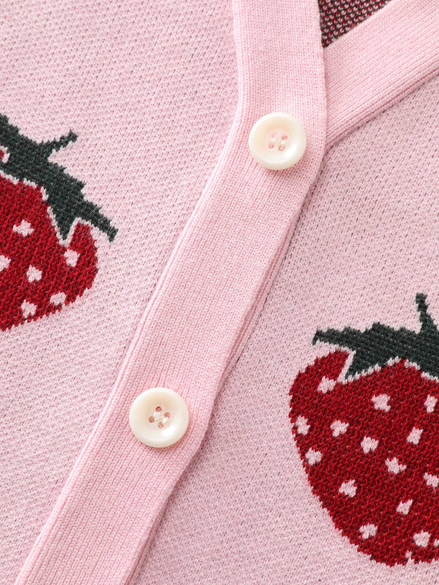 Strawberry Pattern Button-Front Knit Cardigan - Image 5