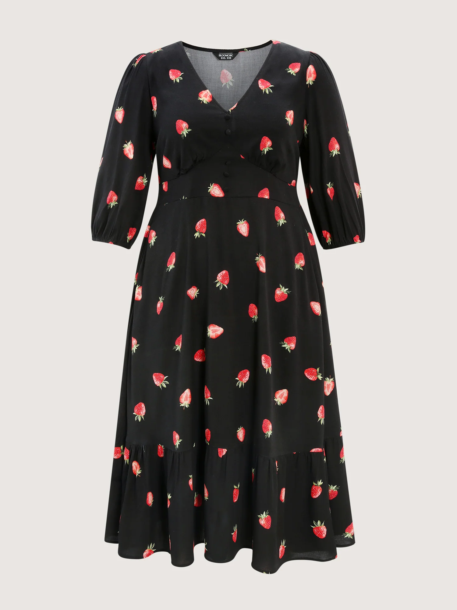 Strawberry Print Shirred Waist Midi Dress - Image 7