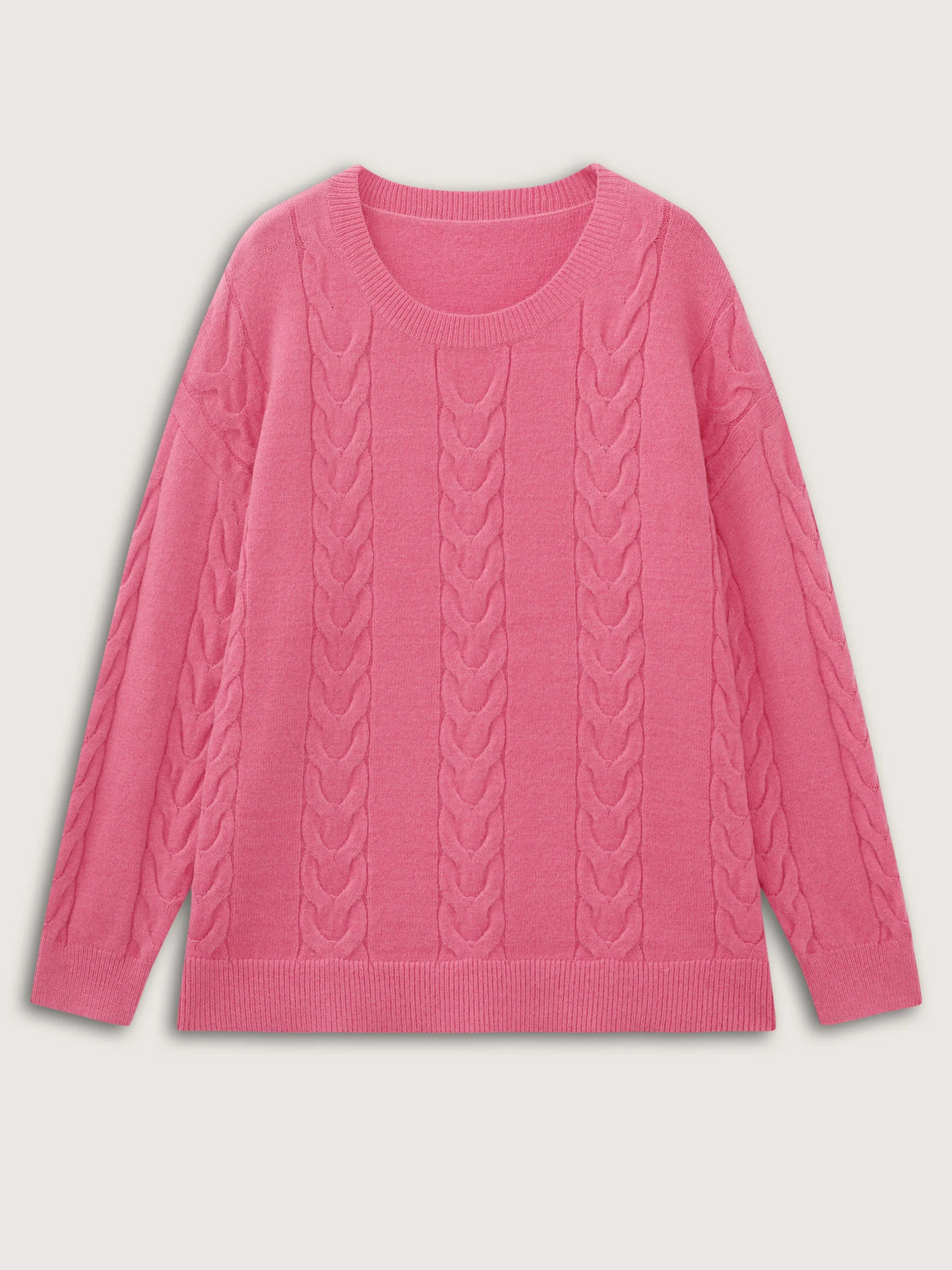 Stretch Cableknit Textured Round Neck Pullover - Image 7