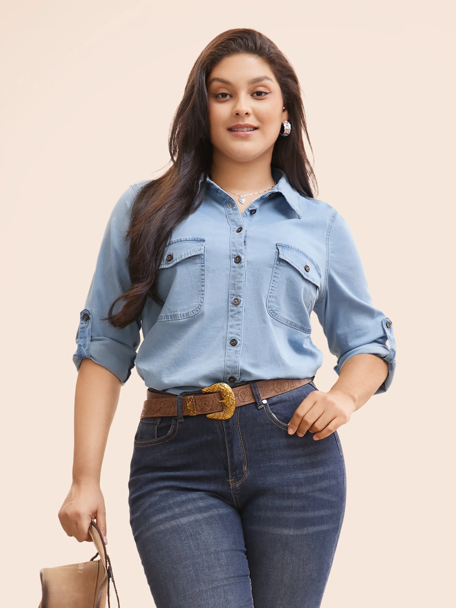 Stretch Denim Chest Pockets Jacket