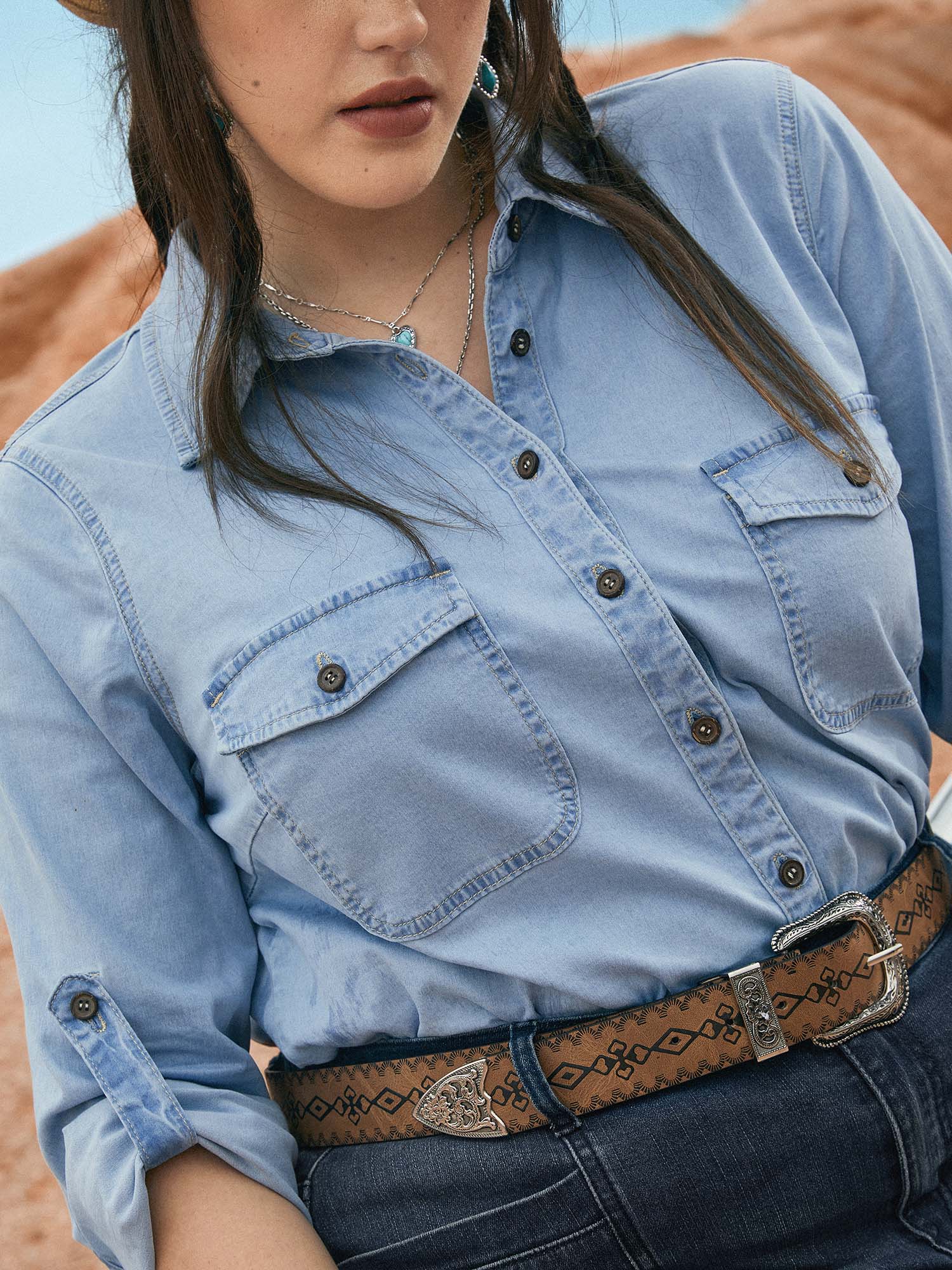 Stretch Denim Chest Pockets Jacket - Image 3