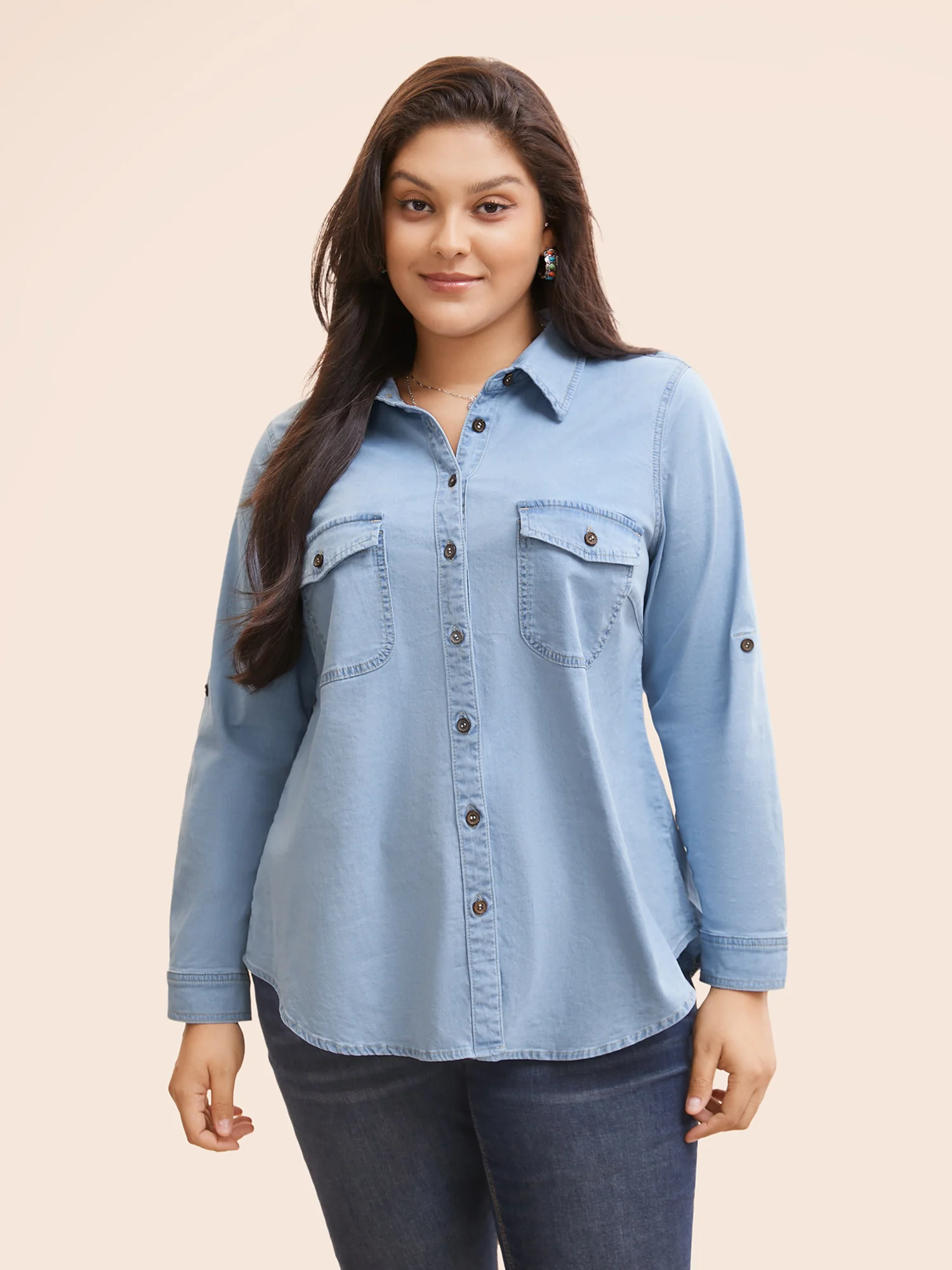 Stretch Denim Chest Pockets Jacket - Image 5