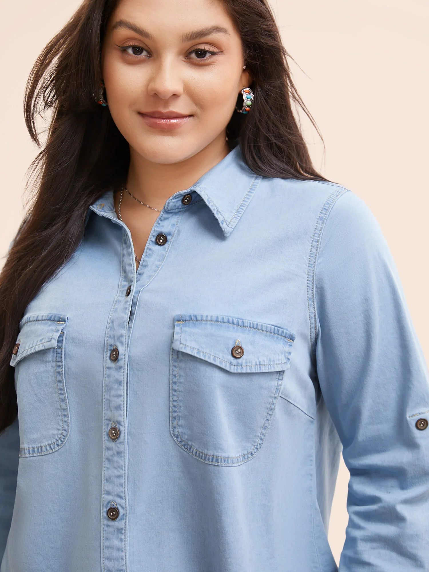 Stretch Denim Chest Pockets Jacket - Image 6