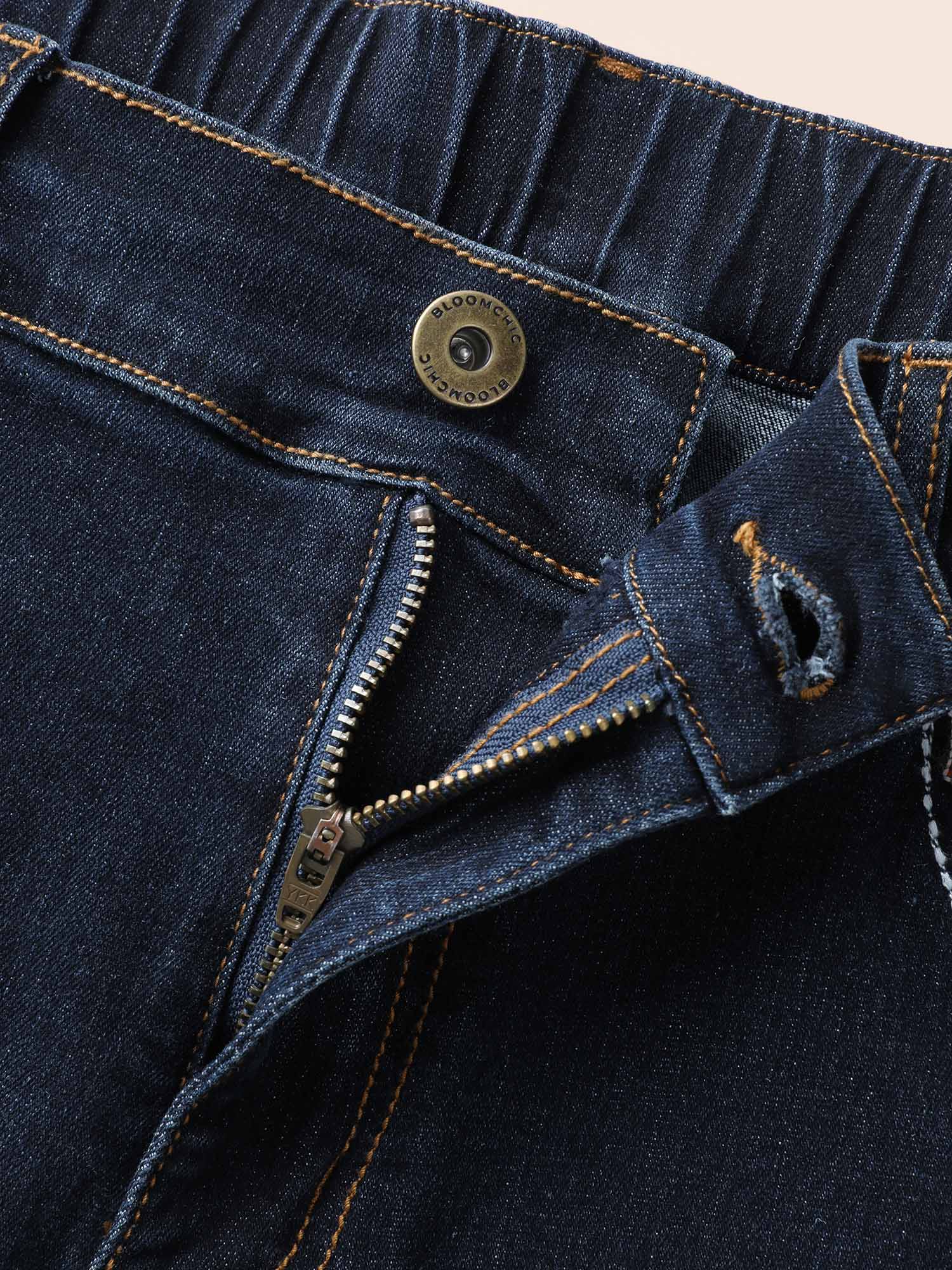 Stretch Denim Front Embroided Pockets Flare Jeans - Image 7